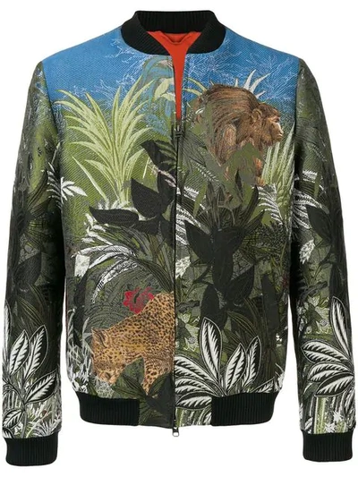 Etro Jungle Jacquard Bomber Jacket In Green