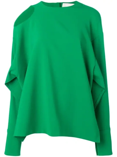 A.w.a.k.e. Cut Out Shoulder Blouse In Green