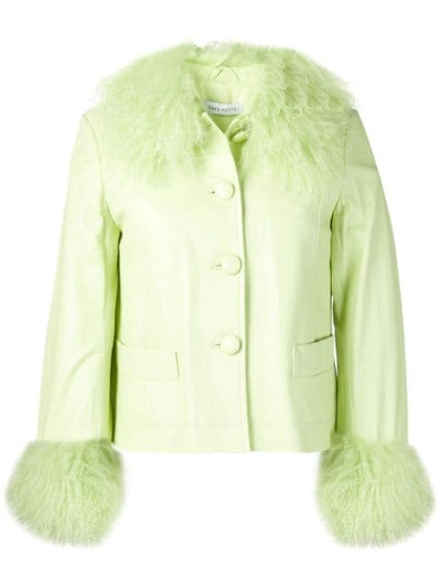 Saks Potts Leather Fur Trim Jacket In Green