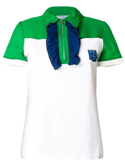 Prada Ruffle Colour Block Polo Shirt In White