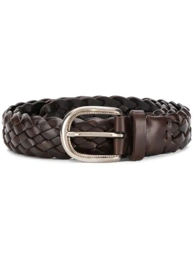 Brunello Cucinelli Horseshoe Buckle Woven Belt In Brown