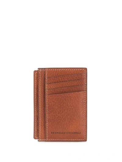 Brunello Cucinelli Logo Stamp Cardholder In Brown