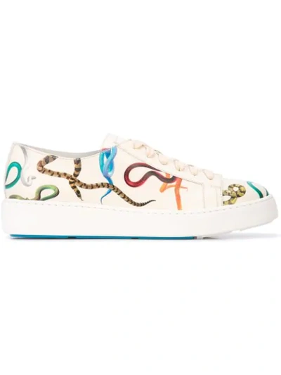 Santoni Snakes Print Trainers In White