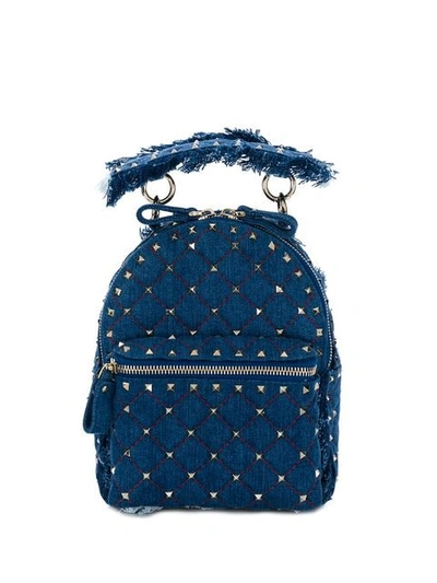 Valentino Garavani Rockstud Denim Backpack In Blue