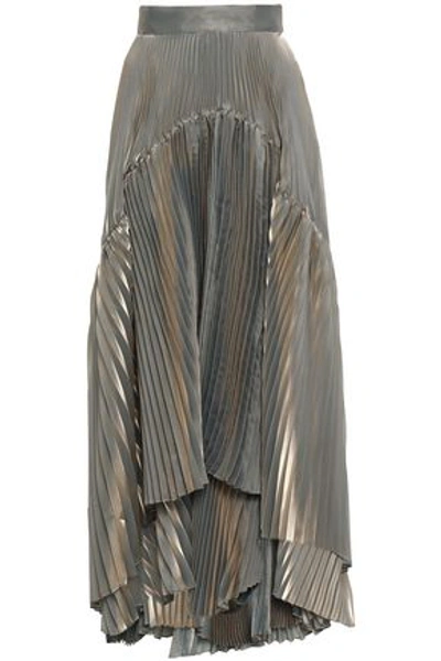 Brunello Cucinelli Woman Plissé Layered Iridescent Organza Maxi Skirt Brass
