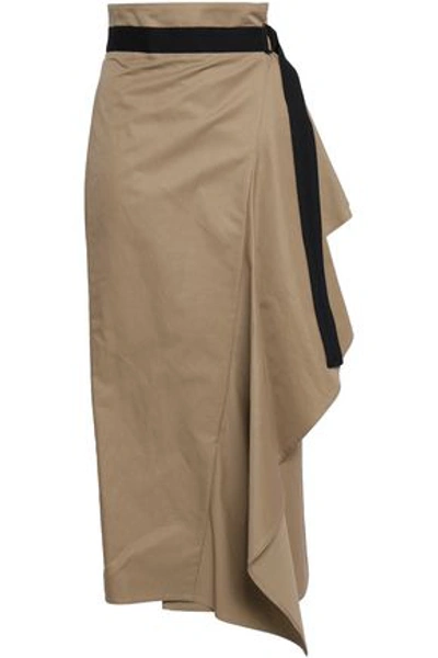 Brunello Cucinelli Woman Draped Cotton-blend Midi Wrap Skirt Sand