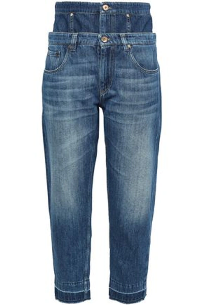 Brunello Cucinelli Woman Frayed Layered High-rise Boyfriend Jeans Mid Denim