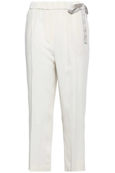 Brunello Cucinelli Woman Lace-up Cropped Cady Tapered Pants Off-white