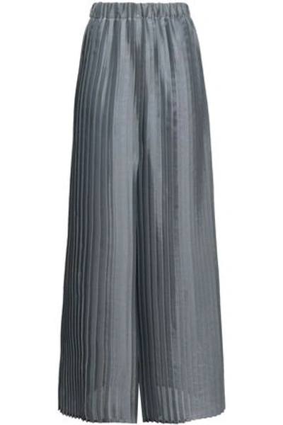 Brunello Cucinelli Woman Plissé Metallic Organza Wide-leg Pants Gray