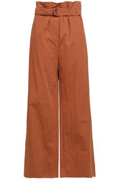 Brunello Cucinelli Woman Crinkled Cotton-blend Wide-leg Pants Tan