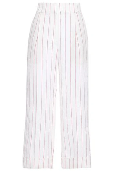Brunello Cucinelli Woman Pinstriped Linen Wide-leg Pants White