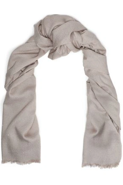 Brunello Cucinelli Woman Sequin-embellished Metallic Silk-blend Scarf Stone