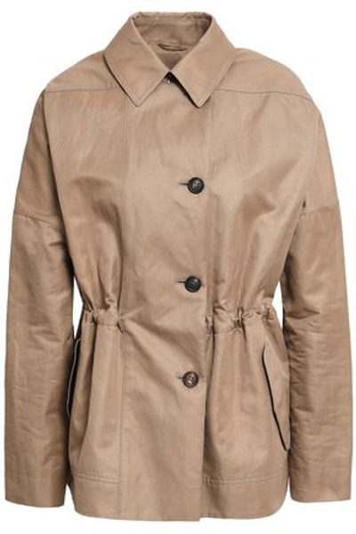 Brunello Cucinelli Woman Stretch-knit Paneled Cotton-blend Gabardine Trench Coat Sand