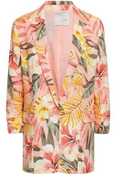Joie Woman Ruched Printed Linen Blazer Multicolor