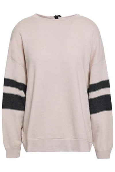 Brunello Cucinelli Woman Bead-embellished Striped Cashmere Sweater Pastel Pink