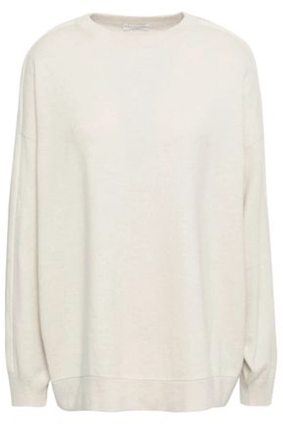 Brunello Cucinelli Woman Bead-embellished Cashmere Sweater Off-white