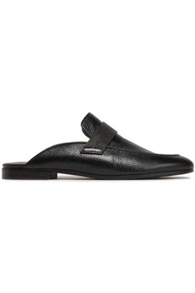 Brunello Cucinelli Woman Textured-leather Slippers Black