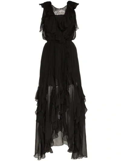 Faith Connexion Ruffle Detail Silk Wrap Dress In Black