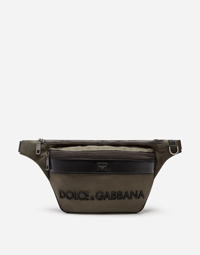 Dolce & Gabbana Street Pouch In Nylon With Rubberized Logo In Green