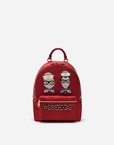 Dolce & Gabbana Small Vulcano Backpack In Nylon With Designers' Patches In Red