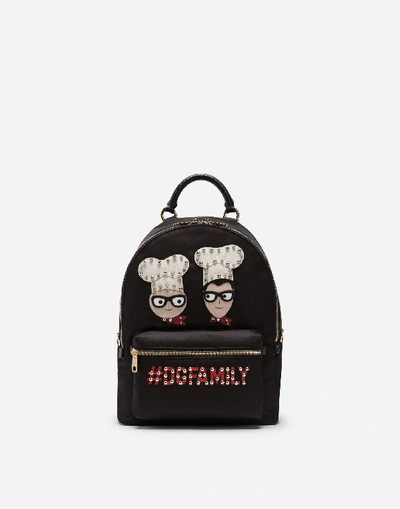 Dolce & Gabbana Small Vulcano Backpack In Nylon With Designers' Patches In Black