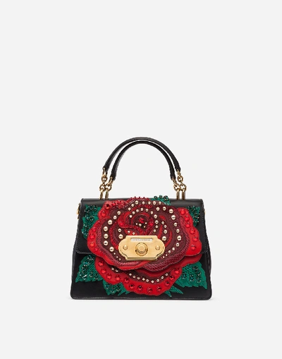 Dolce & Gabbana Welcome Shoulder Bag In Calfskin And Appliqués In Black