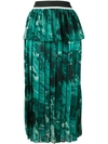 Victoria Victoria Beckham Pleated Printed Satin Crepe-paneled Chiffon Midi Skirt In Forest Green