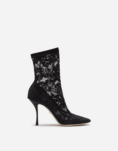 Dolce & Gabbana Stretch-lace And Tulle Sock Boots In Black