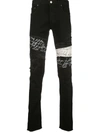 Fagassent Distressed Logo Print Skinny Jeans - Black