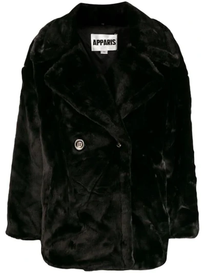Apparis Anais Double-breasted Faux-fur Peacoat In Black