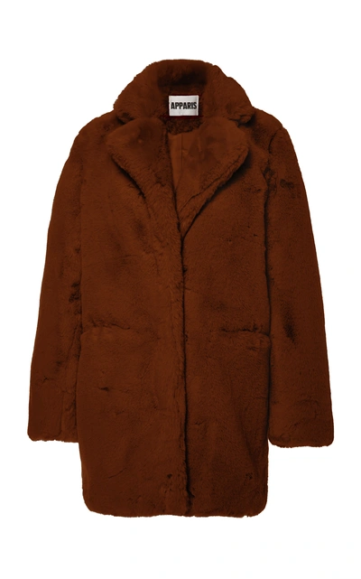 Apparis Sophie Collared Faux Fur Coat In Brown