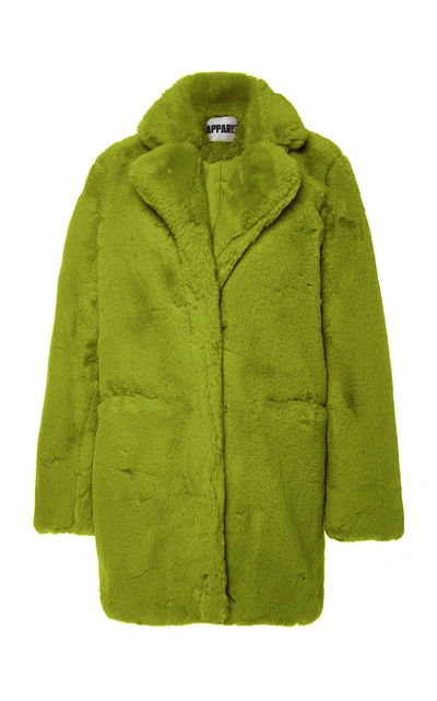 Apparis Sophie Collared Faux Fur Coat In Green