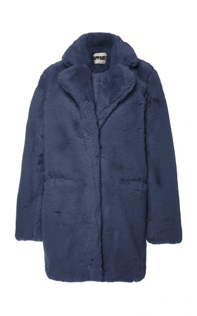 Apparis Sophie Collared Faux Fur Coat In Blue