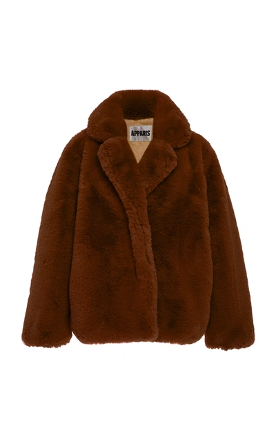 Apparis Manon Collared Faux Fur Coat In Brown