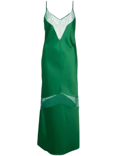 Marina Moscone Lace-trimmed Satin Slip Midi Dress In Jade