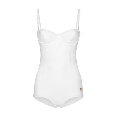 Dolce & Gabbana Full Swimsuit With Balcony Neckline In Optical_white