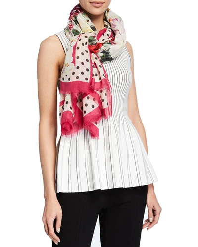 Dolce & Gabbana Floral & Polka-dot Scarf In Poppy Floral