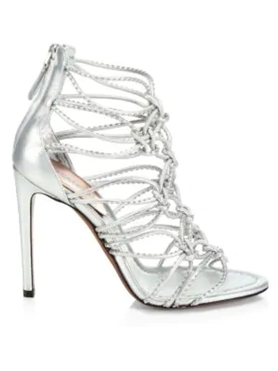 Alaïa Multi-strap Knotted Leather Sandals In Argent
