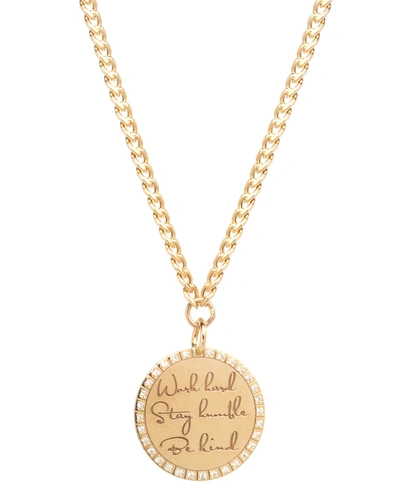 Zoë Chicco 14k "work Hard, Stay Humble, Be Kind" Mantra Pendant Necklace W/ Diamonds In Gold