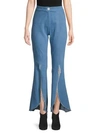 Petersyn Malibu Slit-front Raw-edge Flare Jeans In Rinse Denim