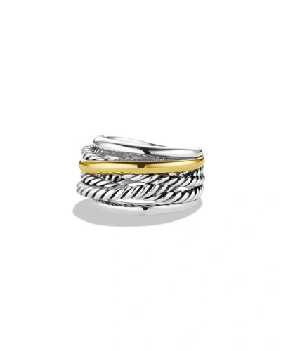 David Yurman Women's The Crossover Collection Narrow Ring With 14k Yellow Gold In Silver/yellow Gold