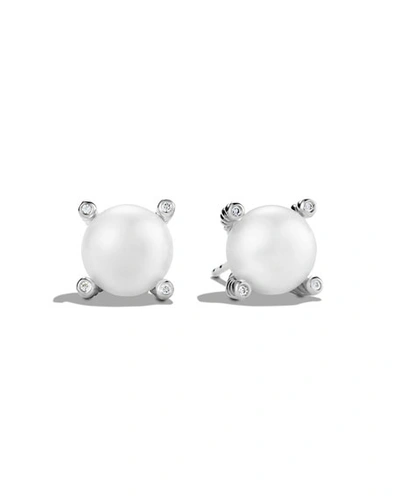 David Yurman Pearl Earrings With Diamonds In Silver