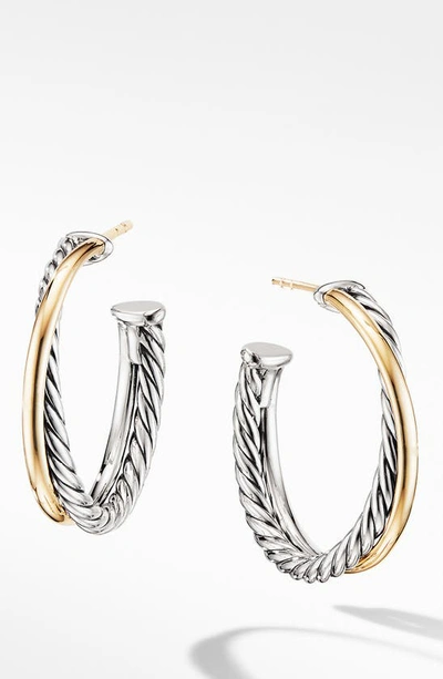 David Yurman 18kt Yellow Gold And Sterling Silver Medium Crossover Hoop Earrings