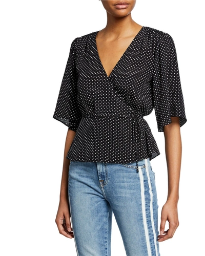 7 For All Mankind Wrap-front Dot-print Top In Black Pattern