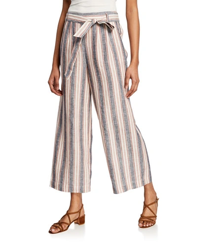 Frame Striped Clean Linen Pants In Natral White Mult