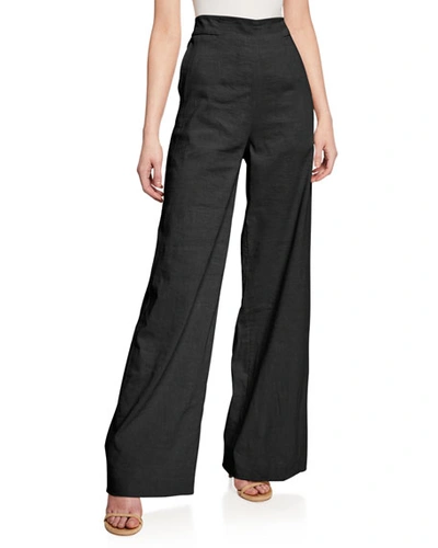 Pinko Luigia High-waist Linen Wide-leg Pants In Black