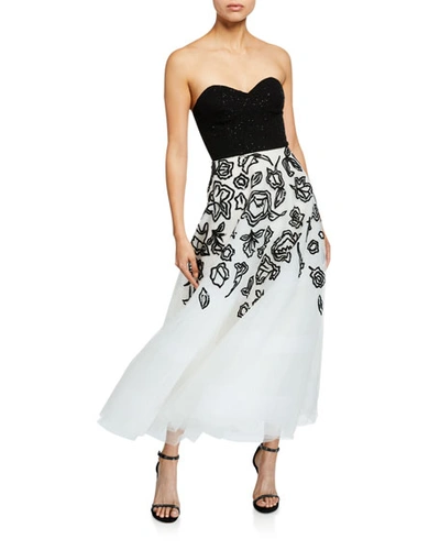 Ahluwalia Davis Strapless Midi Cocktail Dress In White/black