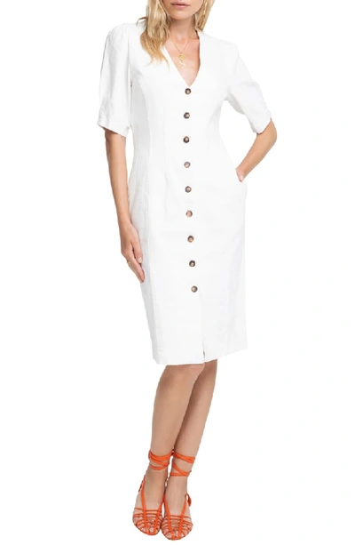 Astr Logan Button-front Short-sleeve Dress In White