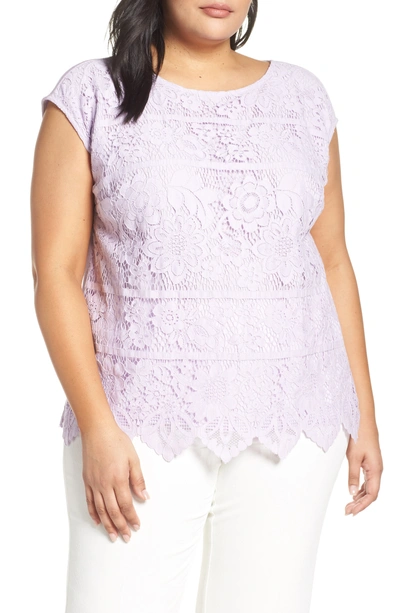 Vince Camuto Lace Overlay Top In Fresh Lilac