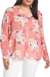 Kut From The Kloth Jasmine Roll Sleeve Top In Gilted Posies Strawberry